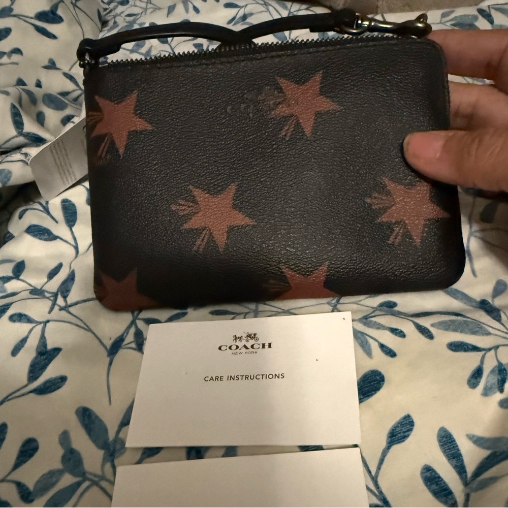 Coach Black and Brown Star Print Pouch Star Canyon CRN zip.